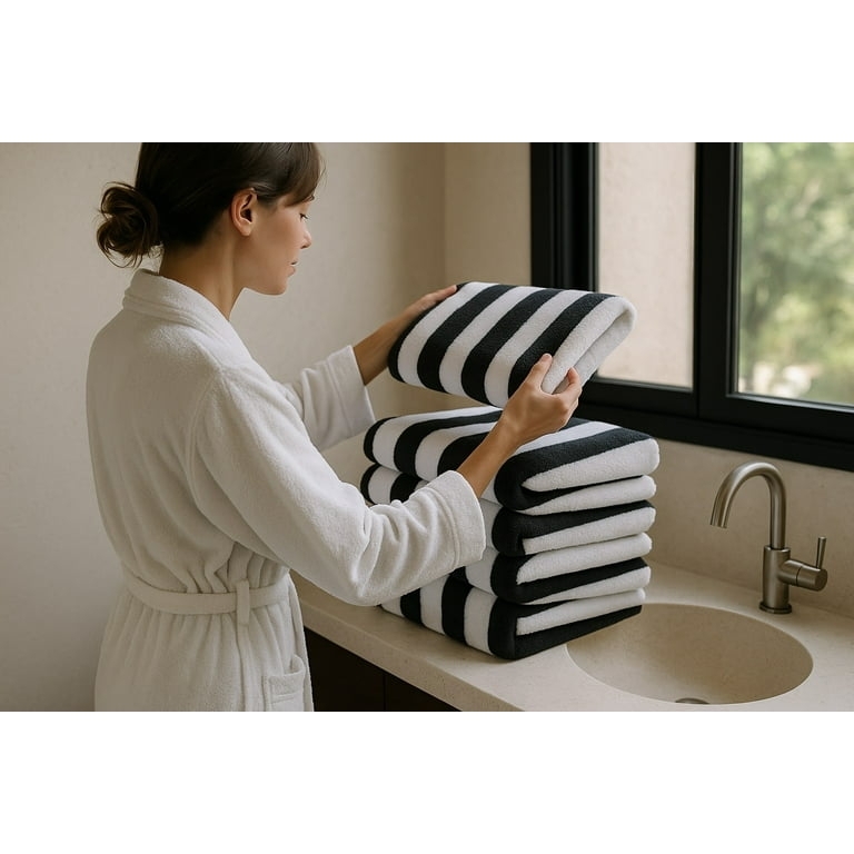Beach Towel Set, 4-Pack Cotton Cabana Stripes, Pool Towel.