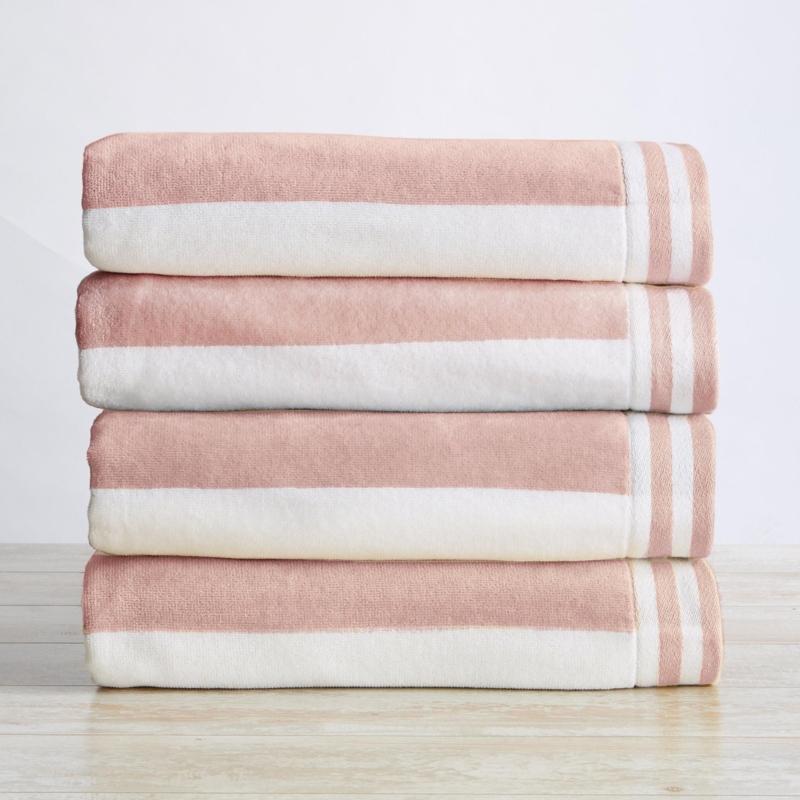 Beach Towel with Cabana Stripes in Dusty Rose Palette, Cotton Terry