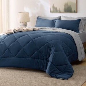 Bed in a Bag: Reversible Navy & White Comforter Set, Transitional Style