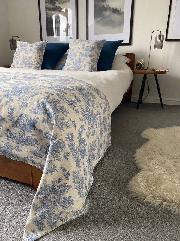 Bed Runner over Quilted Surface in French Farmhouse Layout