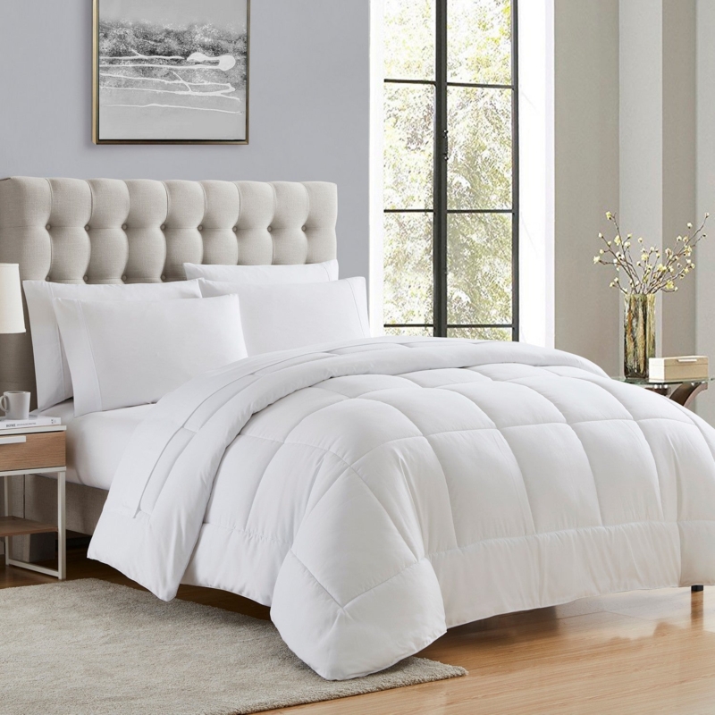 Bedding Set: All White Box Stitch Quilting Minimalist Comforter
