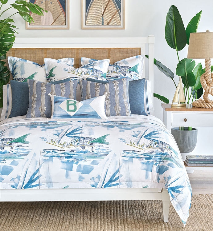 Bedding Set Anchor Embroidered Details Coastal Piped Trim Orderly