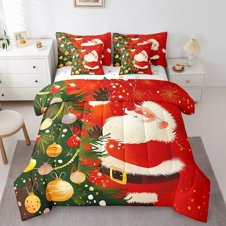 Bedding Set Blue Rainbow Christmas Lights Santa Claus Graphic