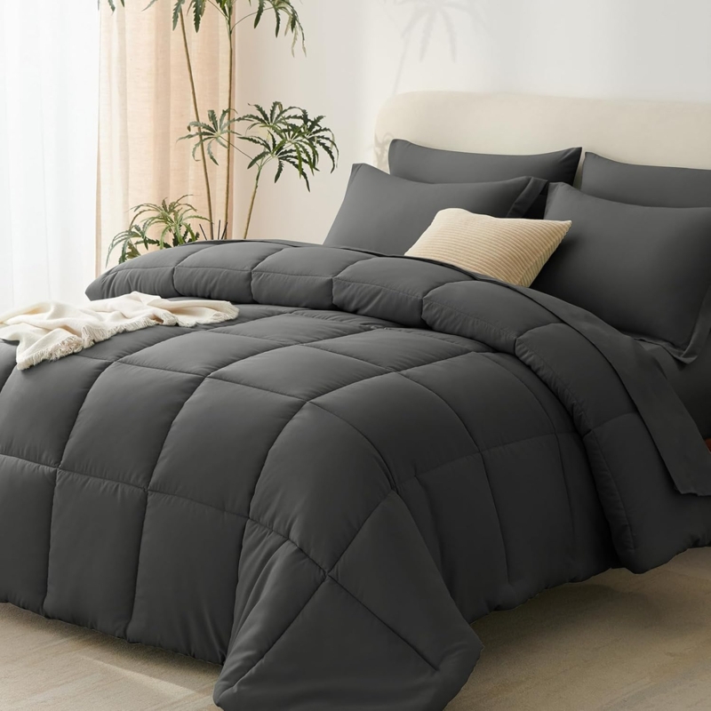 Bedding Set Charcoal Gray Quilted Modern Contemporary