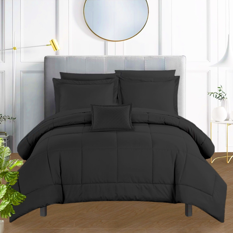 Bedding Set: Charcoal Grey, Layered Pillows, Monochromatic Style