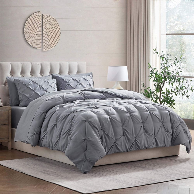 Bedding Set: Charcoal Grey Pinch Pleat Texture Pintuck Comforter