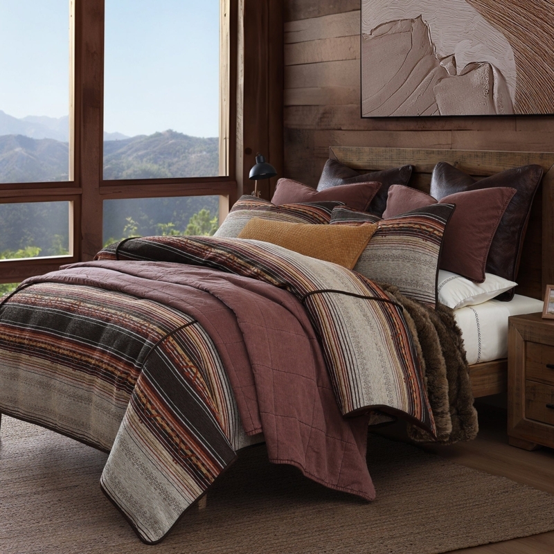 Bedding Set Copper Earth Tones Raised Chenille Southwestern Geometric