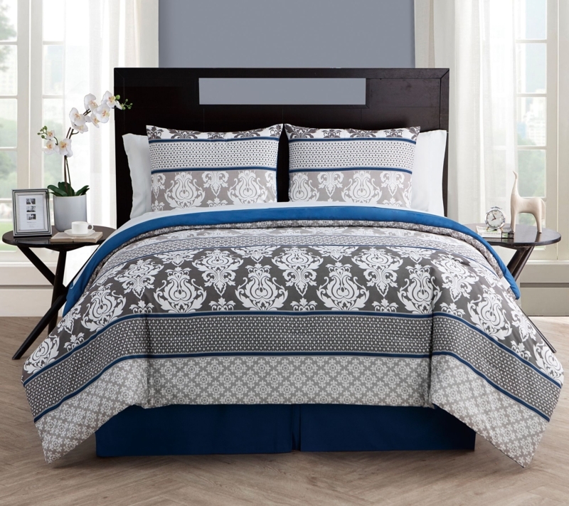 Bedding Set Gray Horizontal Stripes 8 Piece Modern