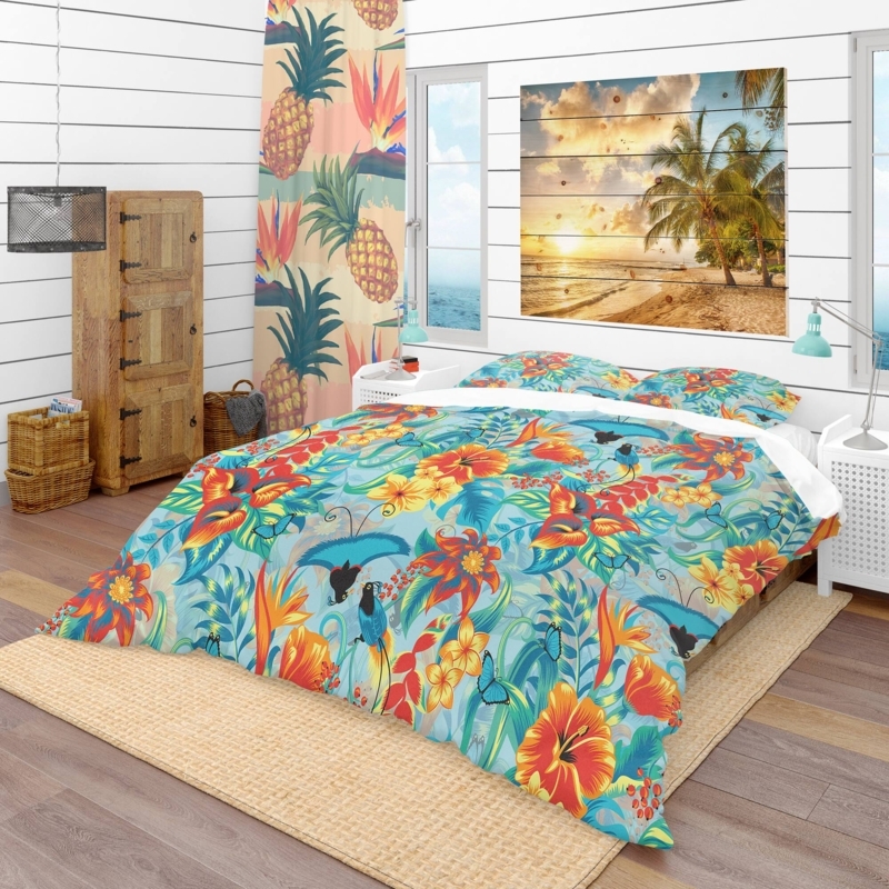 Bedding Set Large Scale Botanical Off-White Navy Modern