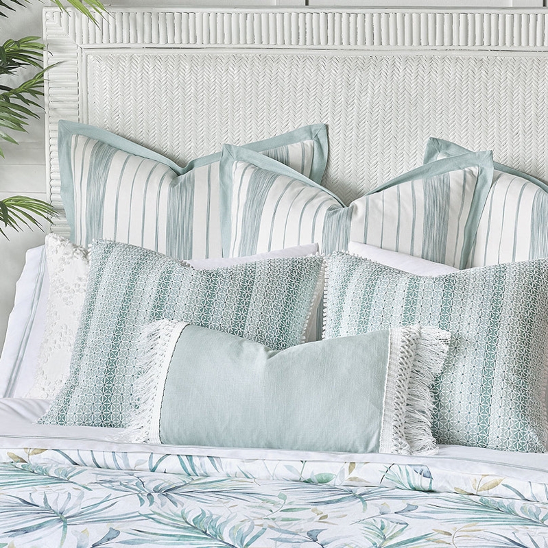 Bedding Set Luxury Coastal Aesthetic Coral Embroidery Navy Flange Trim
