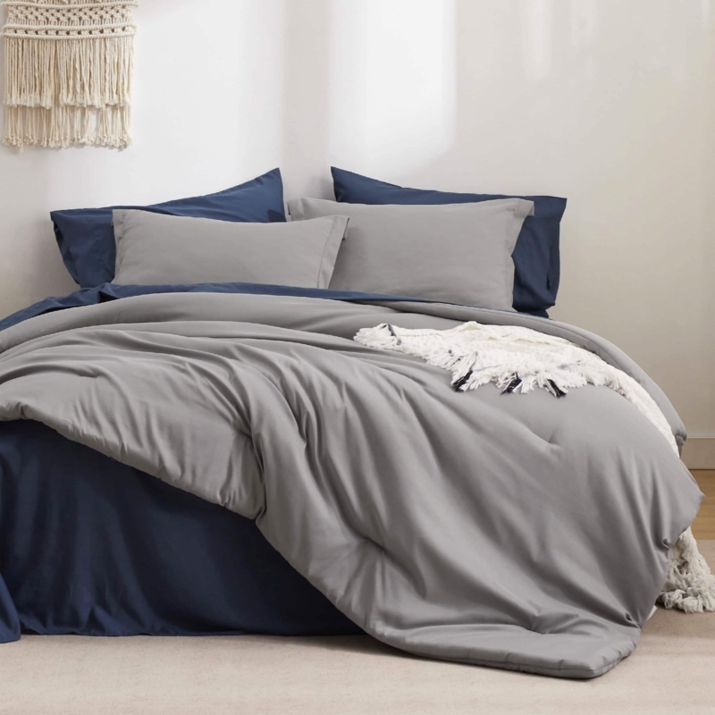 Bedding Set: Modern Dual Tone Gray Monochromatic Layers Comforter