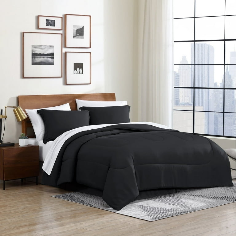 Bedding Set: Modern Minimalist All Black Box Stitch Comforter