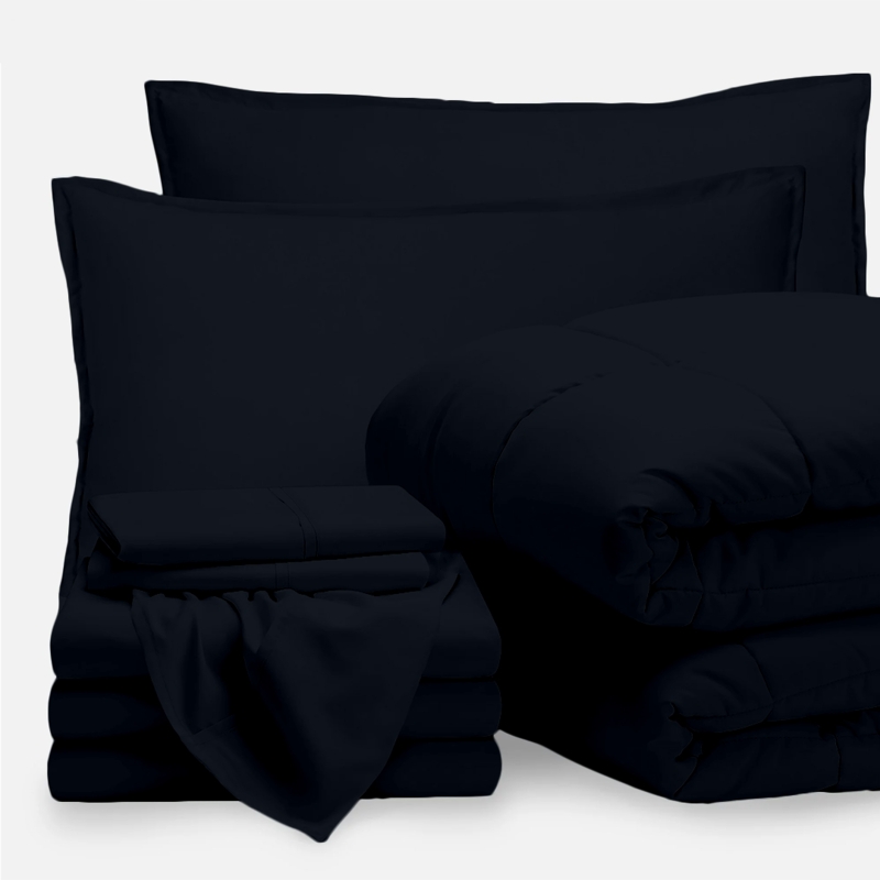 Bedding Set: Navy Blue Plush Comforter, Solid Color, Cozy Style