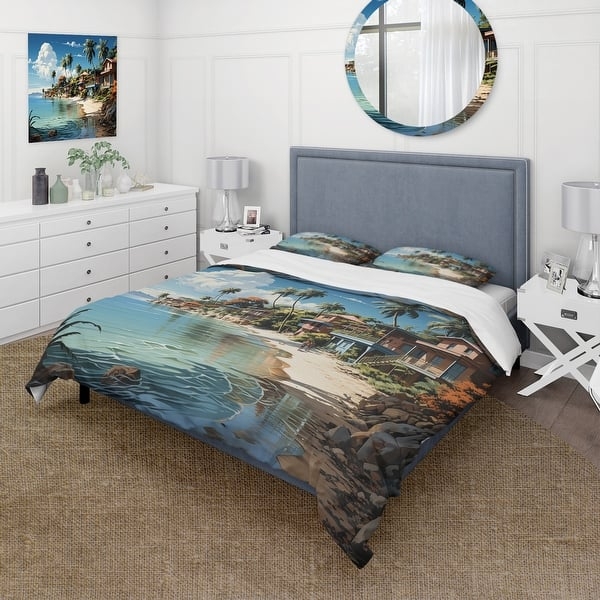 Bedding Set Palm Leaf Motif Tropical Print Coastal Bedroom Ideas