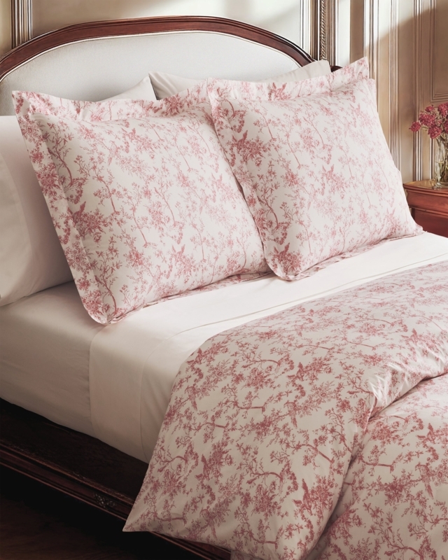 Bedding Set Pink Toile Pattern Monochromatic Theme Feminine Style