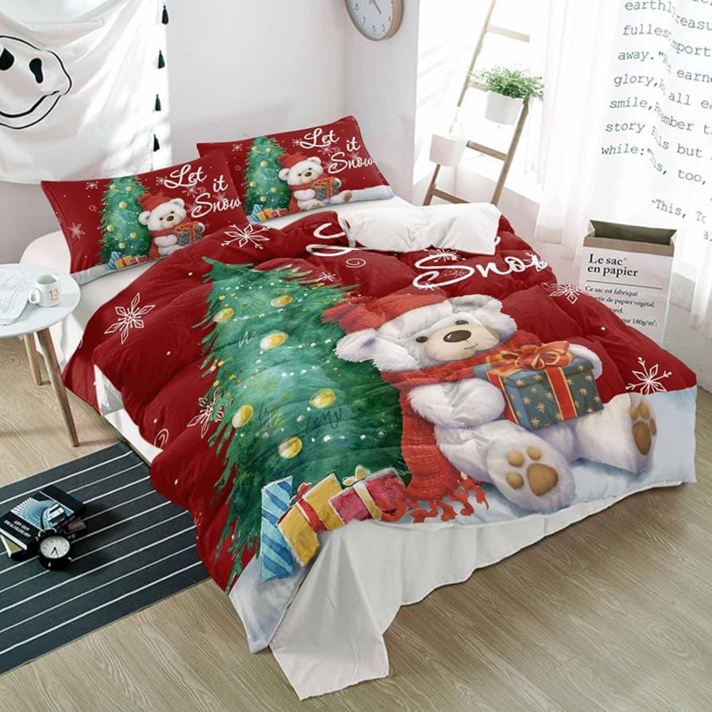 Bedding Set Polar Bear Pattern Christmas Duvet Cover Holiday Style