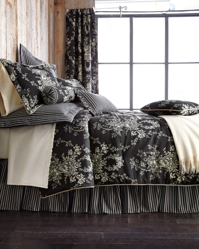 Bedding Set Red Toile De Jouy Bold Borders Striped Pillows French