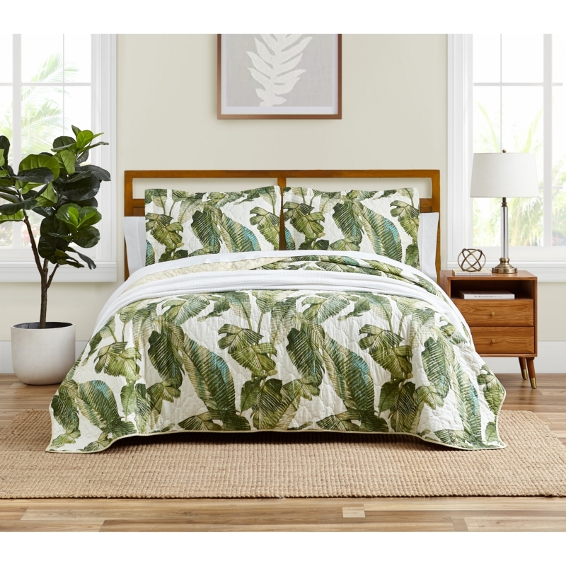 Bedding Set Sage Green Textured Reverse Large Scale Leaf