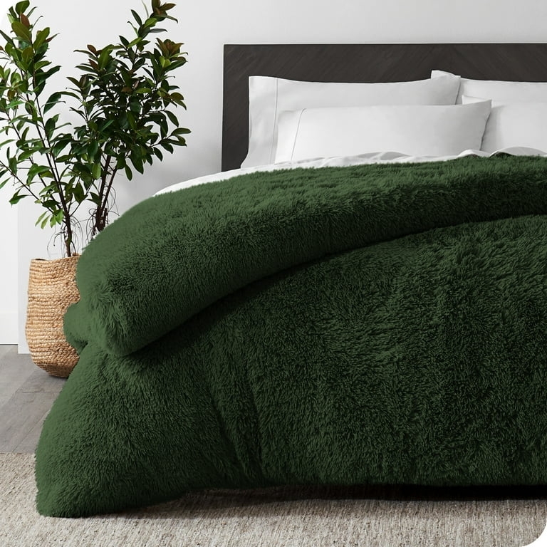 Bedding Set Shaggy Faux Fur Forest Green High Pile Modern Bohemian Cozy