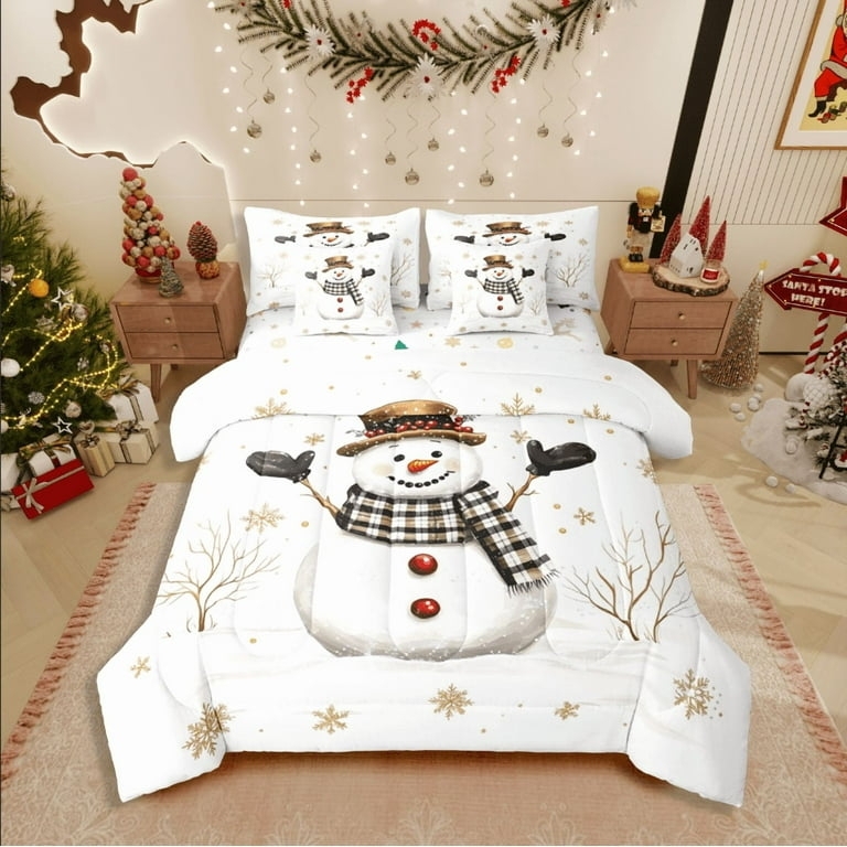 Bedding Set: Snowman Pattern Bedding Set with Blue Borders