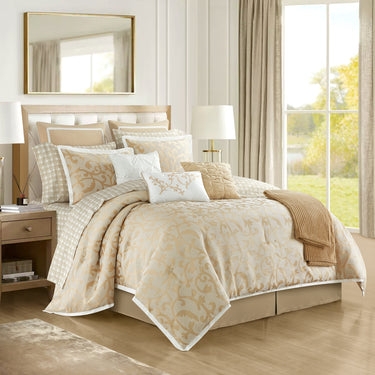 Bedding Set: Taupe Paisley Pattern, 14-Piece Traditional Ensemble