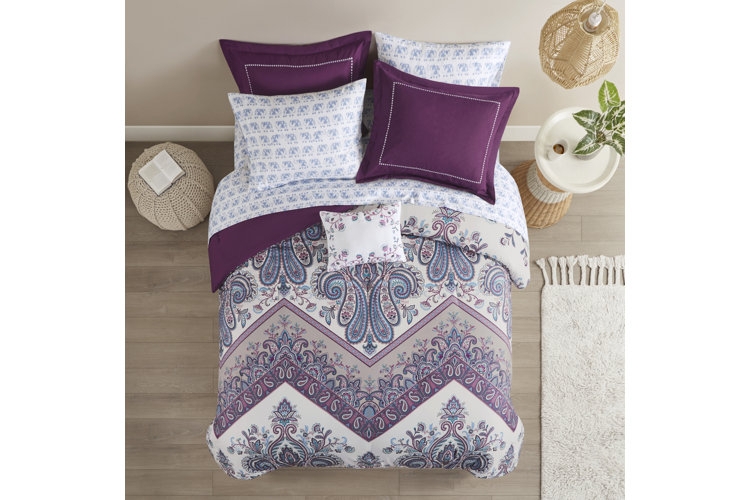 Bedding Set: Transitional Gray Botanical Print Cozy Comforter