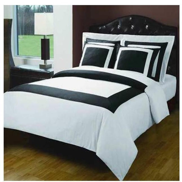 Bedding Set: White Box Stitch Comforter with Greek Key Border Pillows