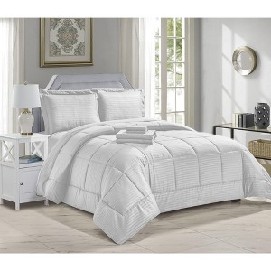Bedding Set White Embossed Stripes Hotel Inspired