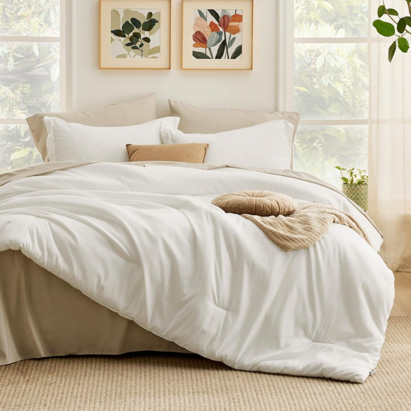 Bedding Set White Light Grey Dual Tone Reversible Minimalist