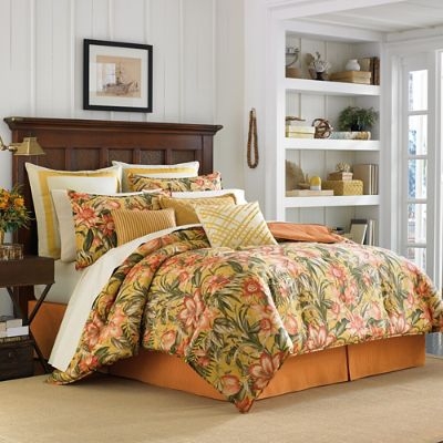 Bedding Set with Cream Tropical Lily and Palm Leaf Print
