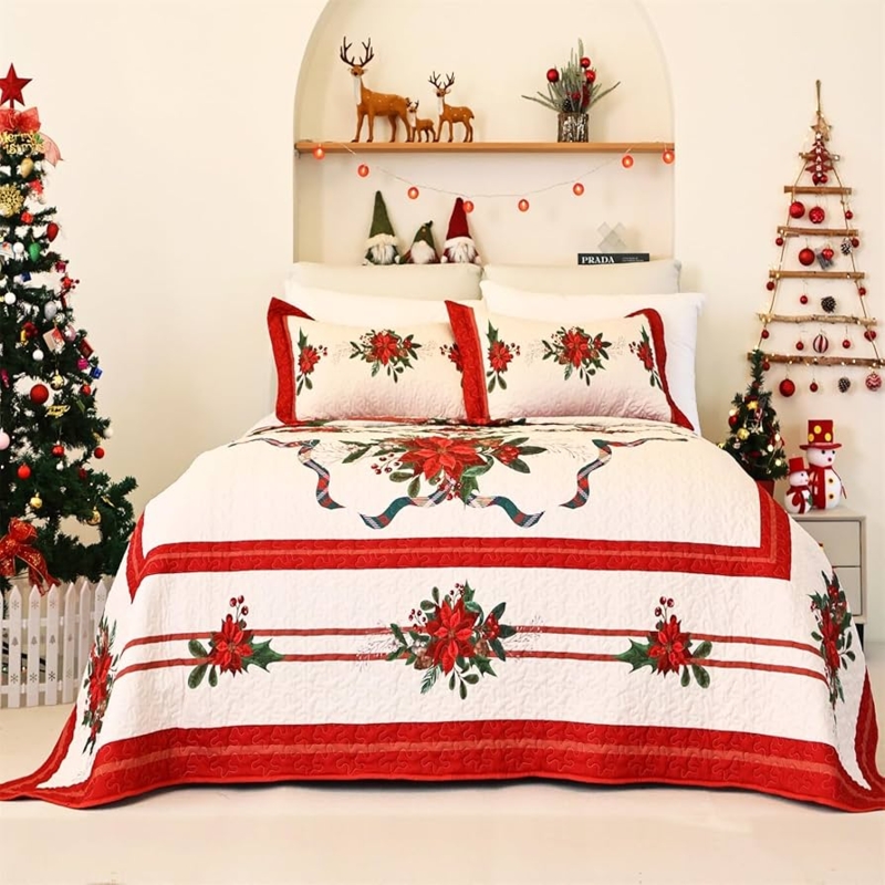 Bedspread Diamond Stitch Quilting Reindeer Snowflake Alpine Style