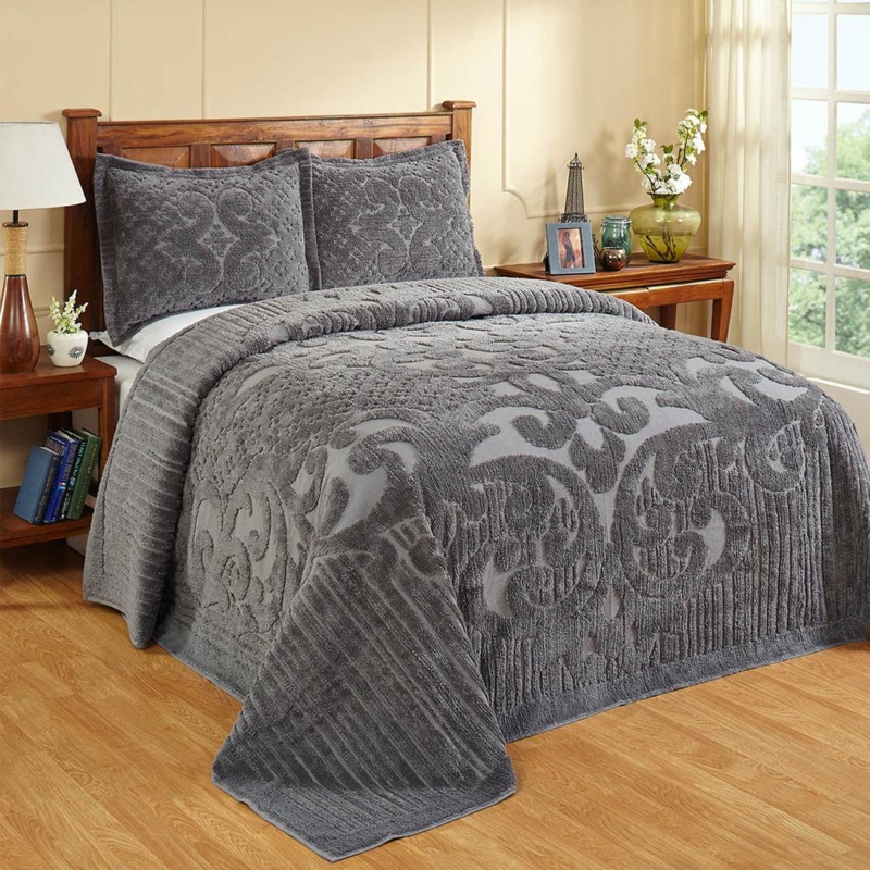 Bedspread Grey Geometric Diamond Tufting Chenille Modern Farmhouse