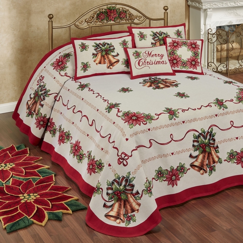 Bedspread Oversized Drape Poinsettia Print Quilted Floral Pattern