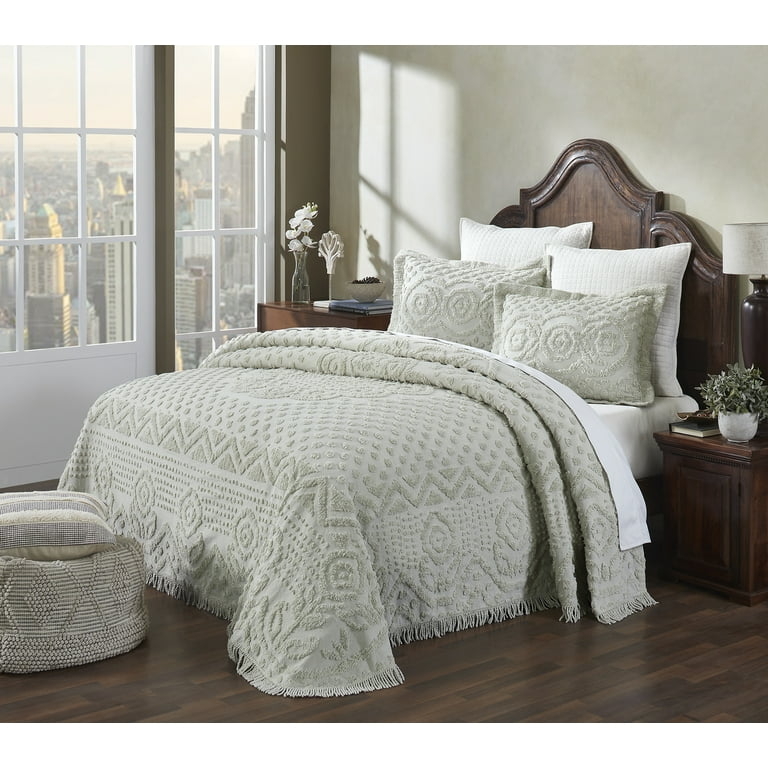 Bedspread Sage Green Raised Chenille Medallion Vintage Style