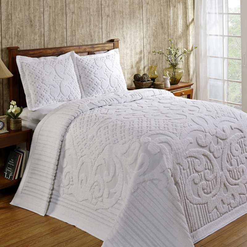 Bedspread White Chenille Medallion Tufting Traditional Fringe