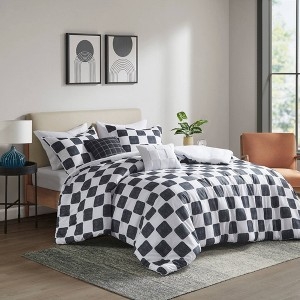 Black and White Comforter Set with Large Scale Check Pattern
