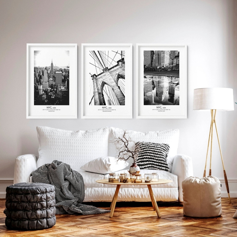Black And White Wall Art Set, NYC Theme Urban Triptych Decor