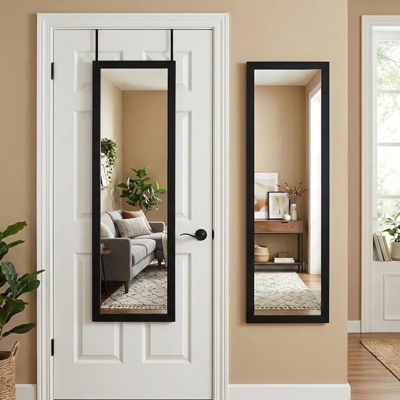 Black Engineered Wood Mirror Full Length Rectangular