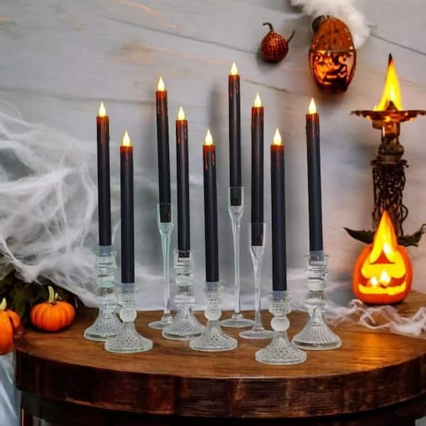 Black Flameless Taper Candles for Spooky Halloween Table Centerpiece
