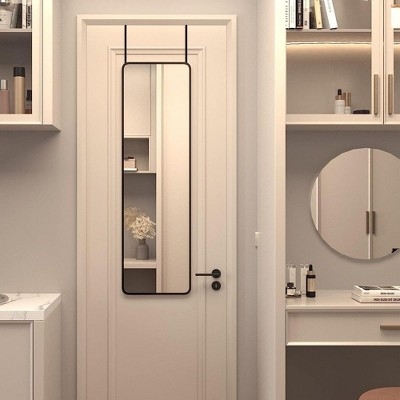 Black Frame Door Mirror Rounded Corners Slim Profile