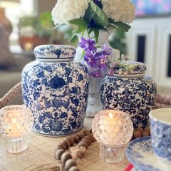 Blue and White Ginger Jar Matching Set, Traditional Chinoiserie.