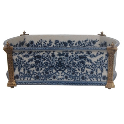 Blue White Porcelain Jardiniere Traditional Floral Vase