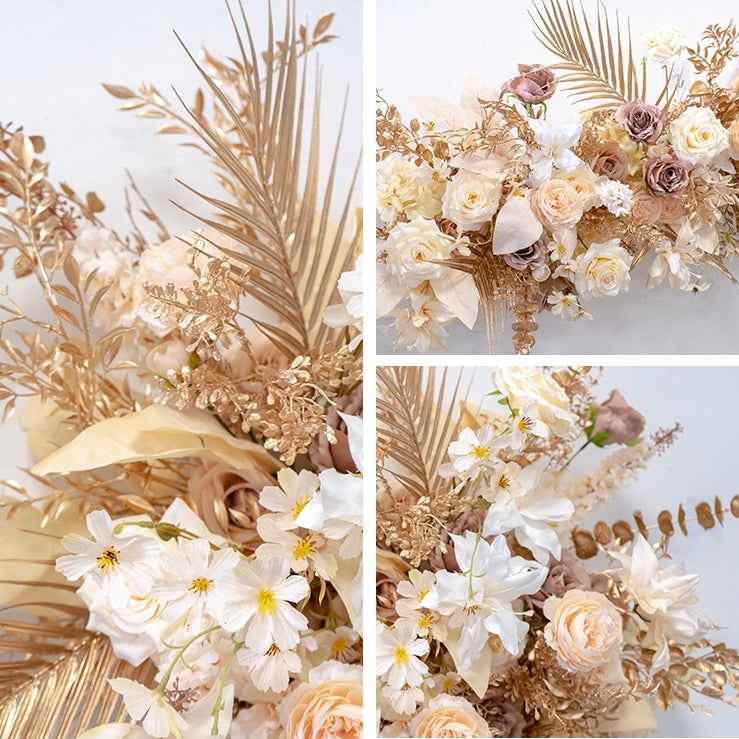 Boho Floral Installation: Gold Palm Leaves, Champagne Mauve Mix