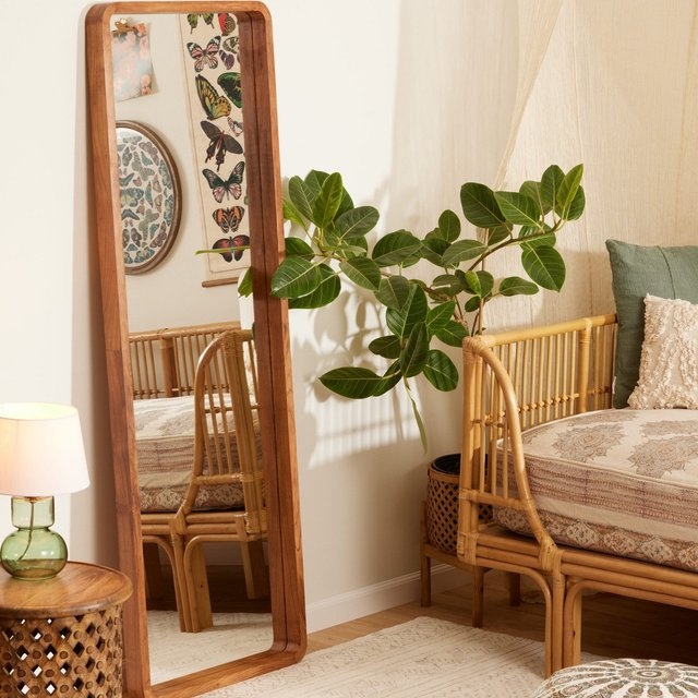Boho Full Length Mirror with Recessed Glass Wood Frame