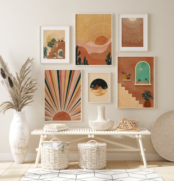 Boho Gallery Wall Art Set, Six-Piece Terracotta Landscape Prints