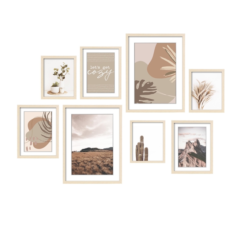 Boho Minimalist Gallery Wall Set of 8, Neutral Stairway Decor