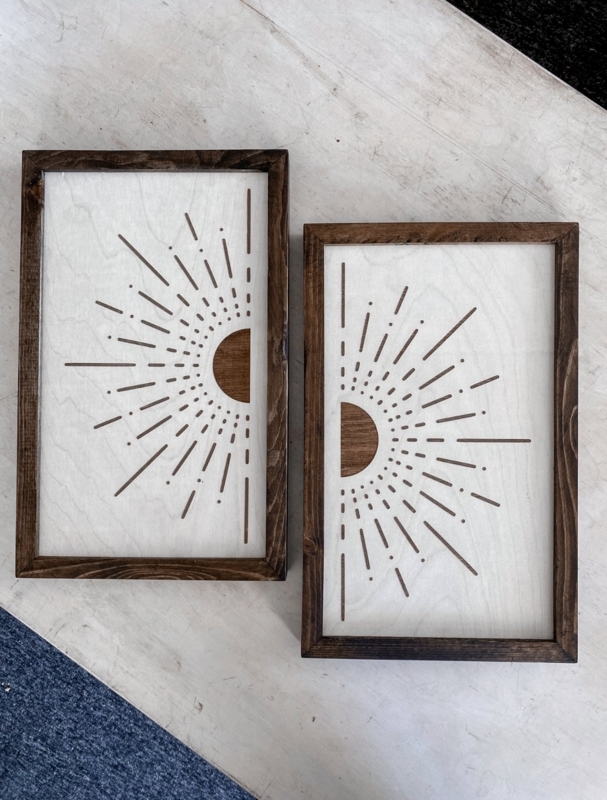 Boho Sunburst Wall Art Set, Split Design with Laser Cut Detail