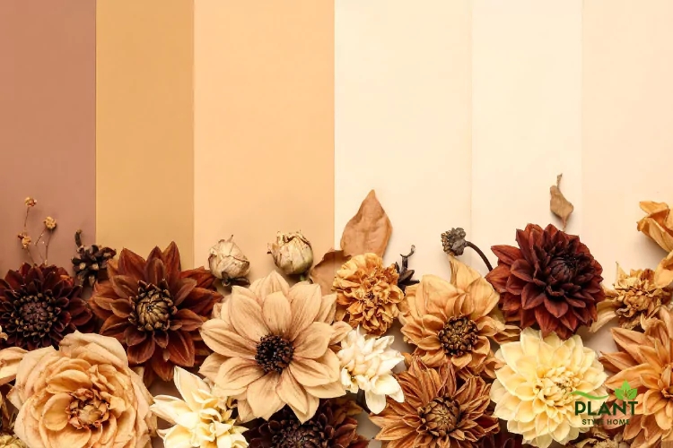 Botanical Floral Arrangement Tonal Brown Palette and Layered Texture