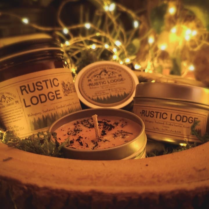 Botanical Topped Soy Wax Candles in Amber Jars and Silver Tins