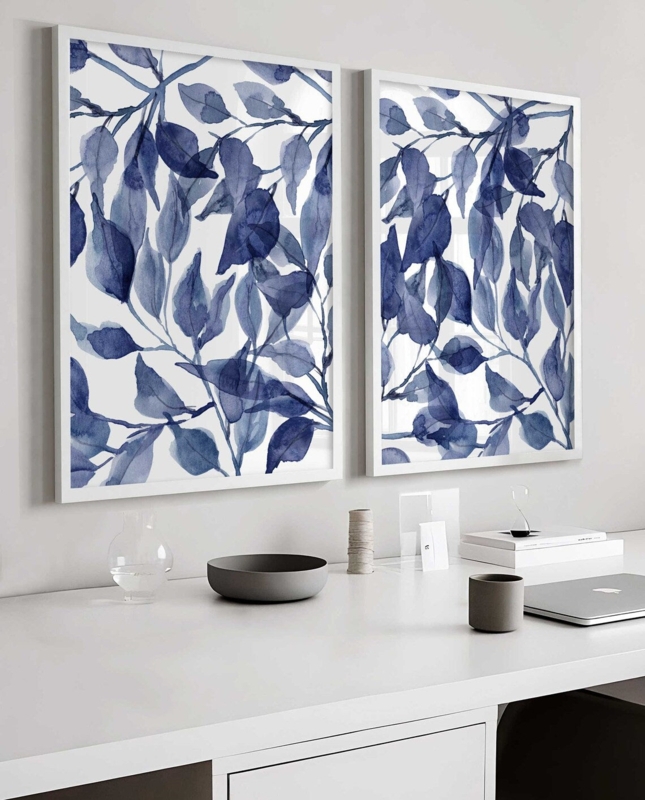 Botanical Wall Art Set: Two Piece Minimalist Watercolor Leaf Prints
